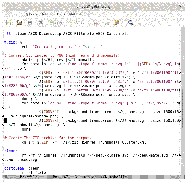 Makefile ouvert dans emacs